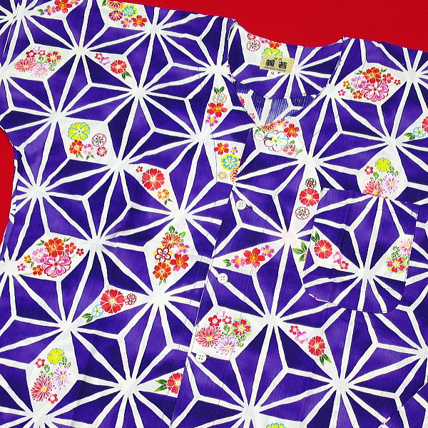 義若オリジナル激安セール柄股引き 麻の葉紋様に花(紫)